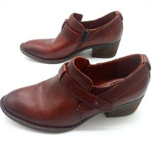 VGUC Born Timmons Ankle Boots Booties 9.5 Brown Burnished Leather Block Heel